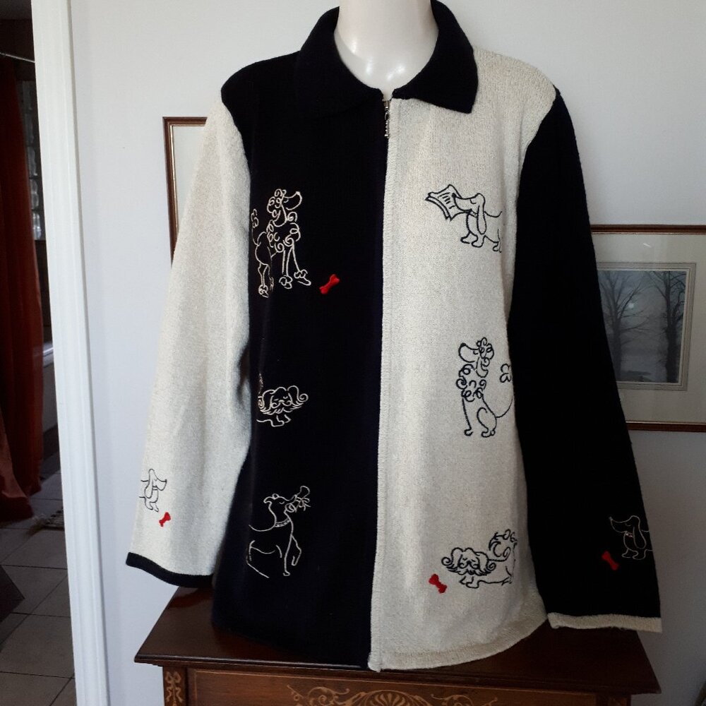 Sweater Coat for the Dog Lover - Sz. L - TanJay - Black /Cream